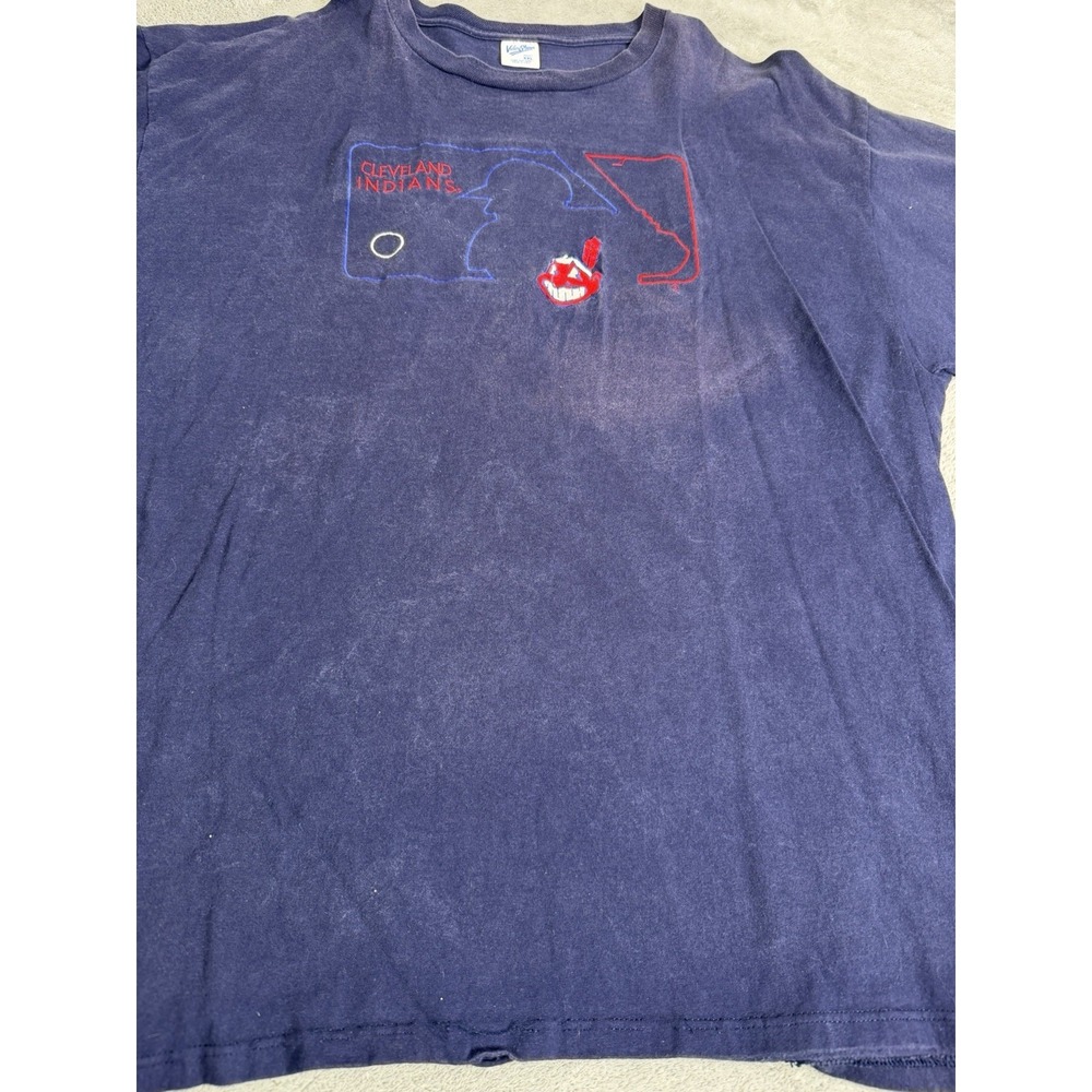 Vintage 90s Cleveland Indians MLB T Shirt Men's Size 2XL Blue - Picture 4 of 11
